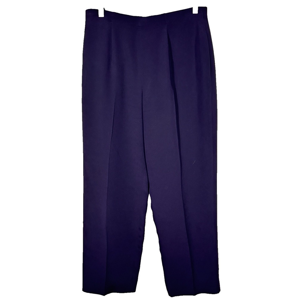 Dana Buchman Petite Pants 100% Silk Purple Trousers Lined 14P High Rise